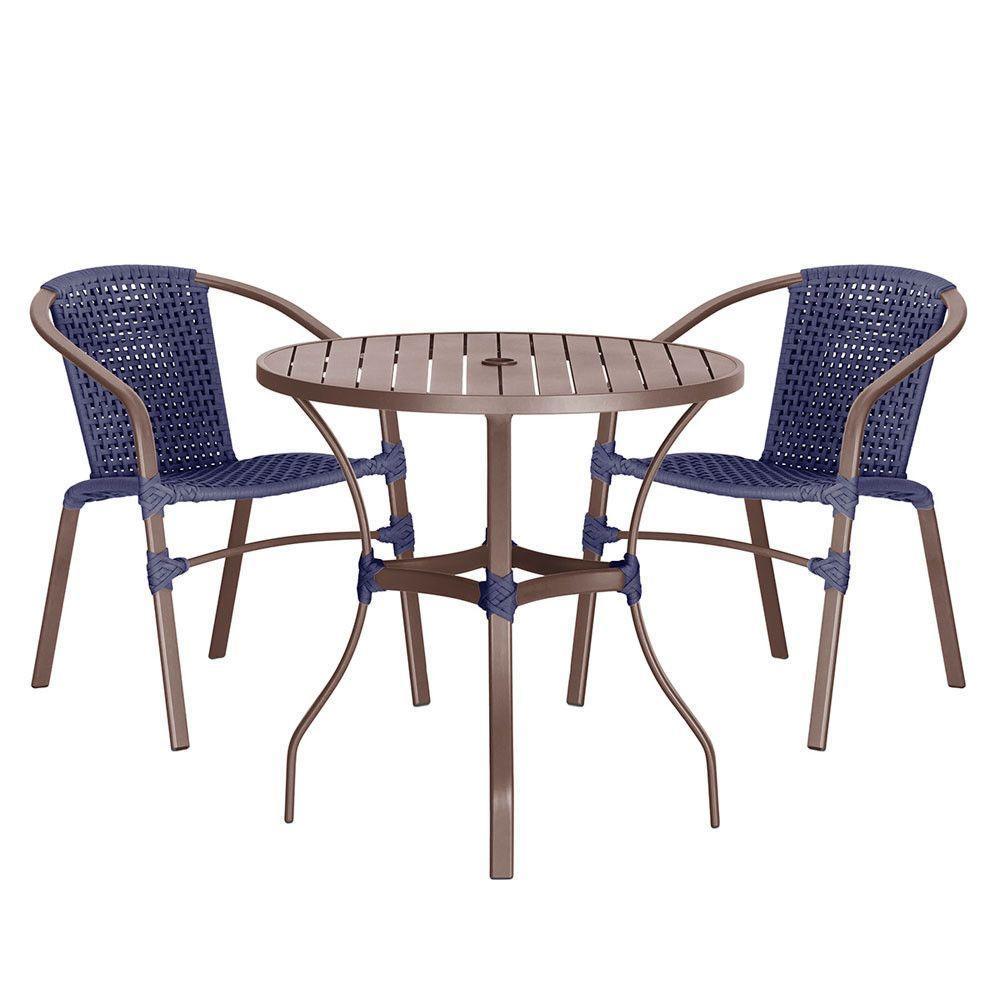 02 Cadeiras Floripa E Mesa Roma 100cm Marrom E Corda Nautica Azul - 1