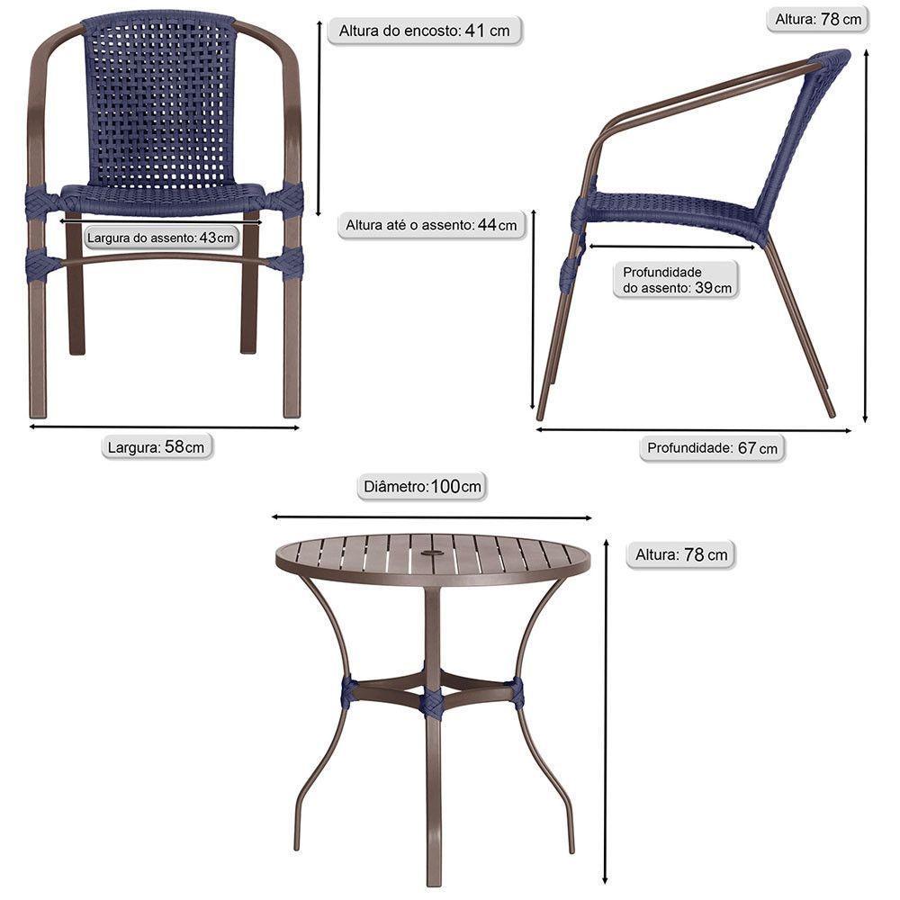 02 Cadeiras Floripa E Mesa Roma 100cm Marrom E Corda Nautica Azul - 5