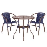 02 Cadeiras Floripa E Mesa Roma 100cm Marrom E Corda Nautica Azul - 1