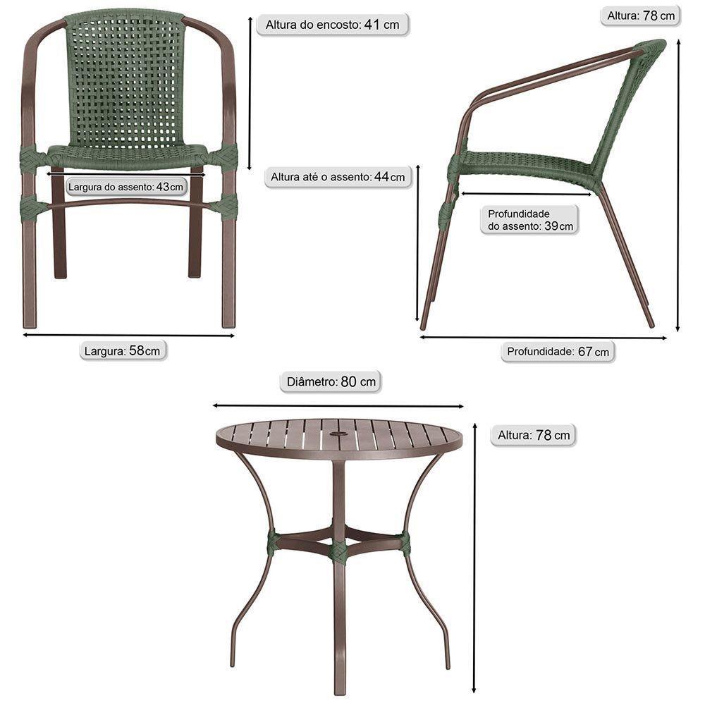 04 Cadeiras Floripa E Mesa Roma 80cm Marrom Trama Original Verde - 2