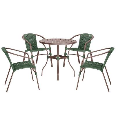 04 Cadeiras Floripa E Mesa Roma 80cm Marrom Trama Original Verde