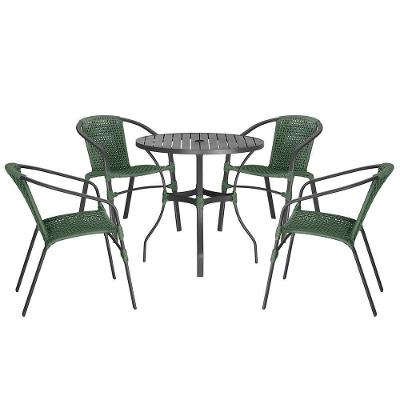 04 Cadeiras Floripa E Mesa Roma 100cm Preta Trama Original Verde