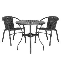 02 Cadeiras Floripa E Mesa Roma 100cm Preta Trama Original Preto - 1