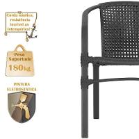 02 Cadeiras Floripa E Mesa Roma 100cm Preta Trama Original Preto - 4