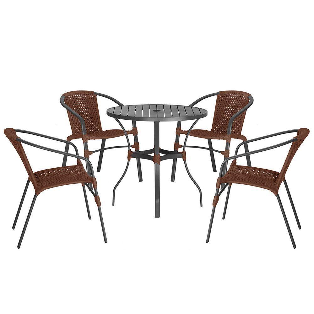 04 Cadeiras Floripa E Mesa Roma 100cm Preta Trama Original Marrom - 1