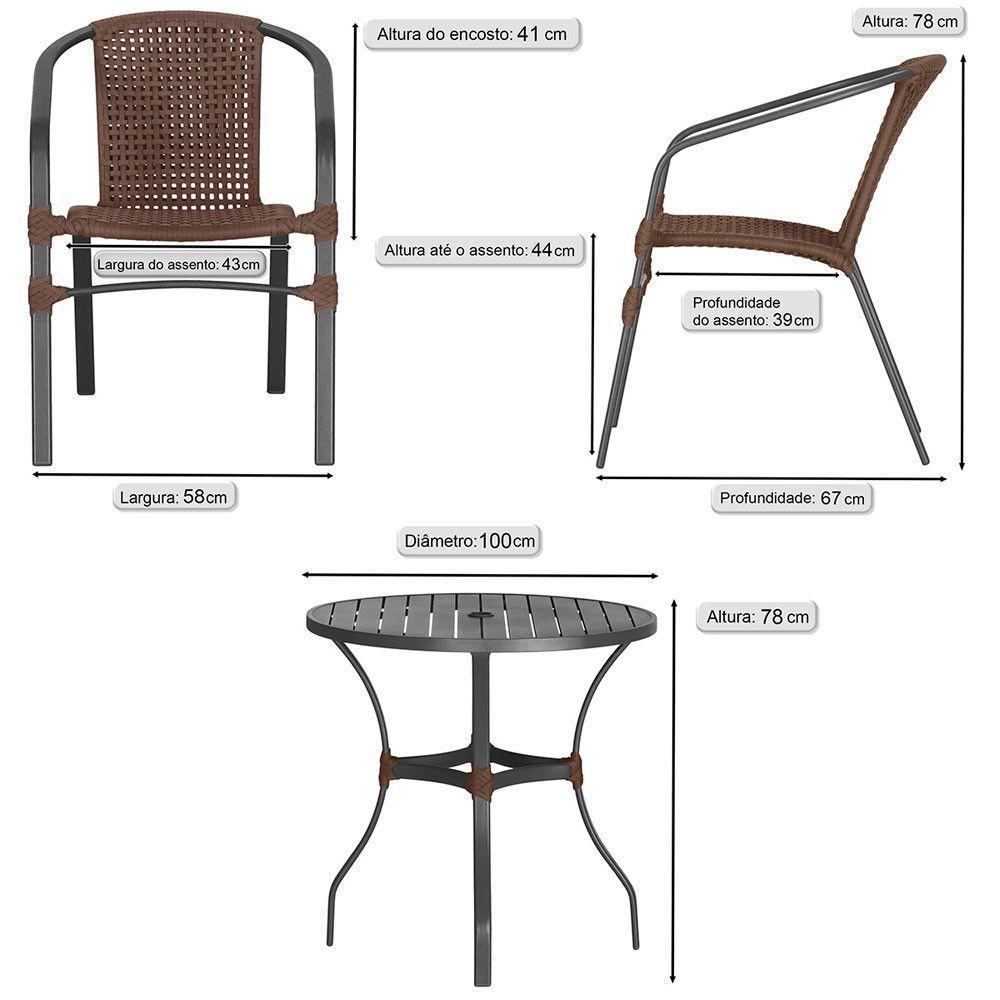 04 Cadeiras Floripa E Mesa Roma 100cm Preta Trama Original Marrom - 5