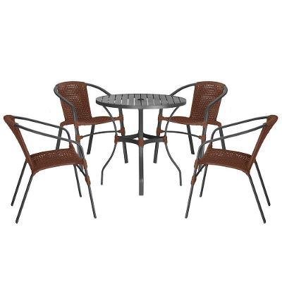 04 Cadeiras Floripa E Mesa Roma 100cm Preta Trama Original Marrom