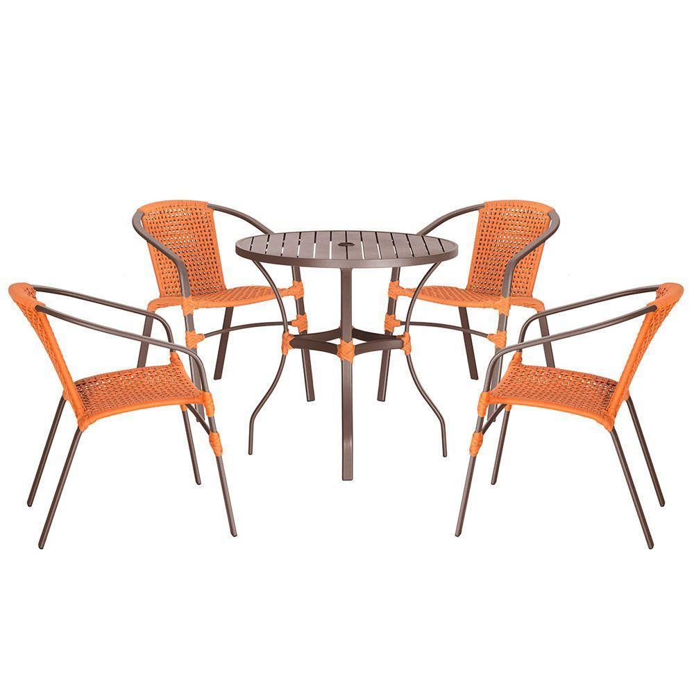 04 Cadeiras Floripa E Mesa Roma 100cm Marrom Trama Original Terra Cota - 1