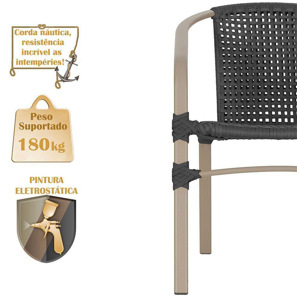 02 Cadeiras Floripa E Mesa Roma 100cm Fendi E Corda Nautica Preto - 4