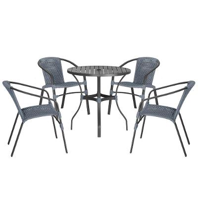 04 Cadeiras Floripa E Mesa Roma 100cm Preta Trama Original Prata