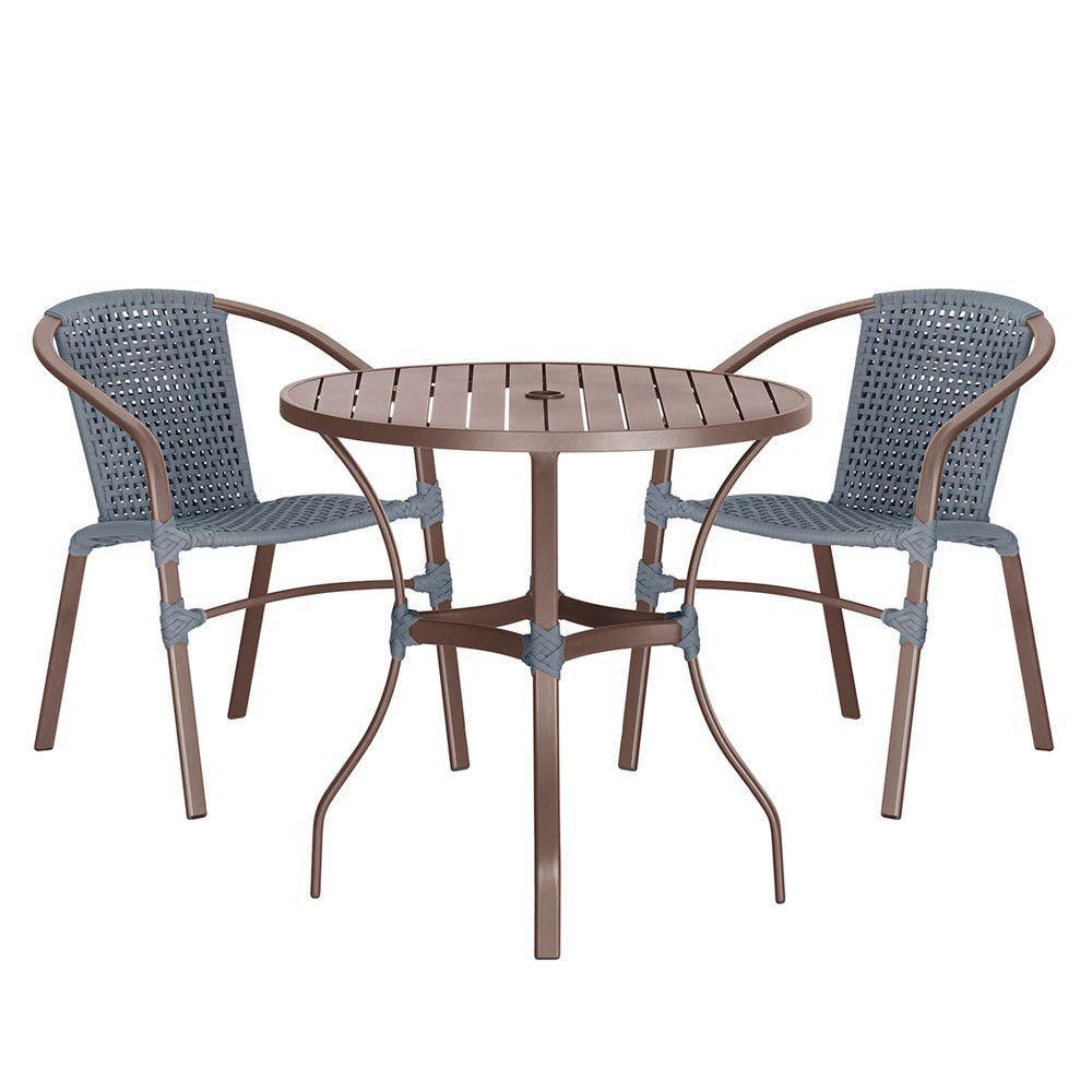 02 Cadeiras Floripa E Mesa Roma 100cm Marrom E Corda Nautica Prata - 1