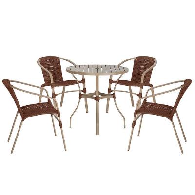 04 Cadeiras Floripa E Mesa Roma 80cm Fendi Trama Original Marrom