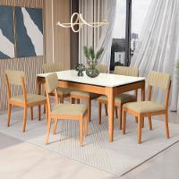 Conjunto Sala De Jantar Madeira Maciça 6 Cadeiras Kappesberg Off White Boucle Bege - 1