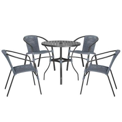 04 Cadeiras Floripa E Mesa Roma 80cm Preta Trama Original Prata