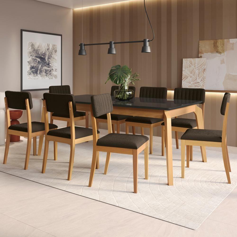 Conjunto Sala De Jantar Madeira Maciça 8 Cadeiras Kappesberg Preto Bouclé Chocolate - 1