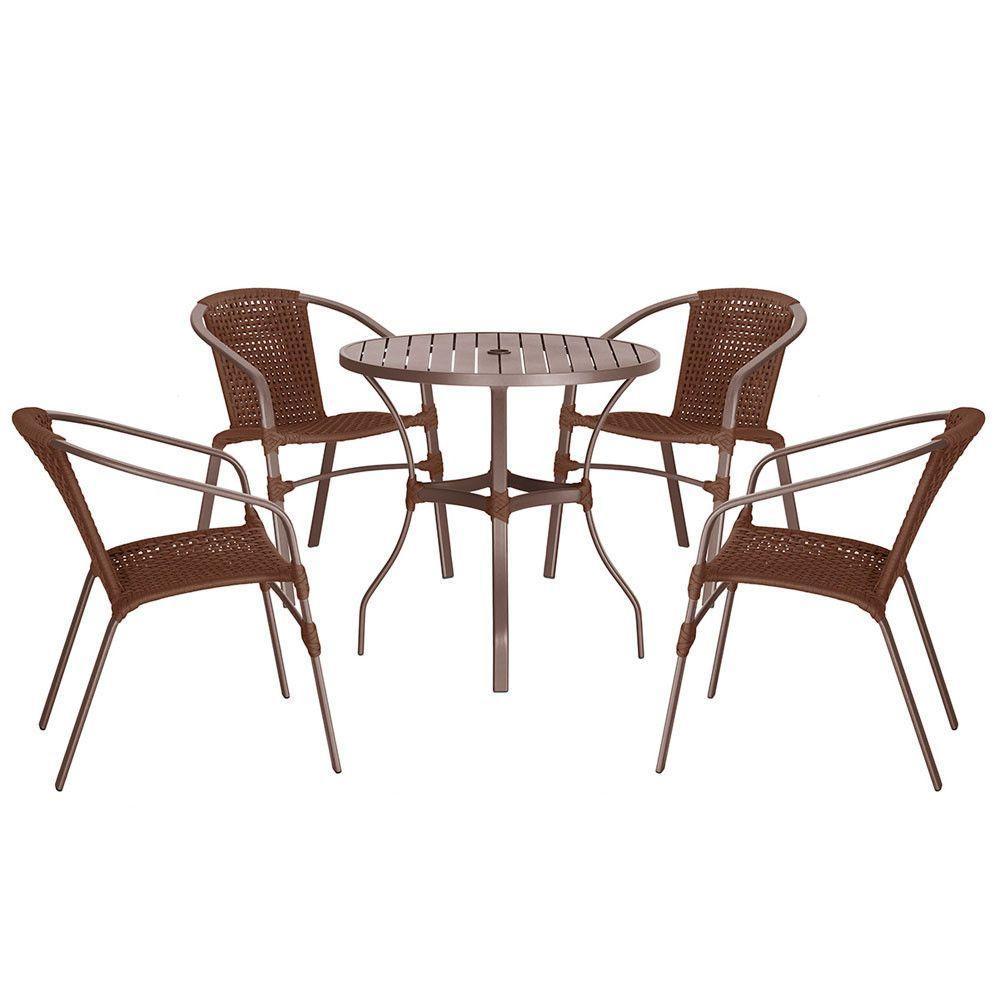 04 Cadeiras Floripa E Mesa Roma 100cm Marrom Trama Original Marrom - 1