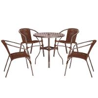 04 Cadeiras Floripa E Mesa Roma 100cm Marrom Trama Original Marrom - 1