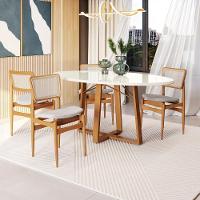Conjunto Sala De Jantar Madeira Maciça 4 Cadeiras Kappesberg Off White Linho Claro Tela Bege - 1