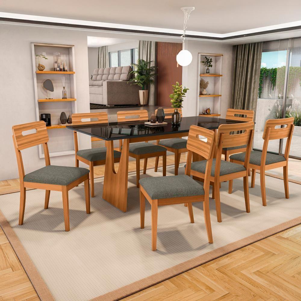 Conjunto Sala De Jantar Madeira Maciça 8 Cadeiras Kappesberg Preto Linho Chumbo - 1