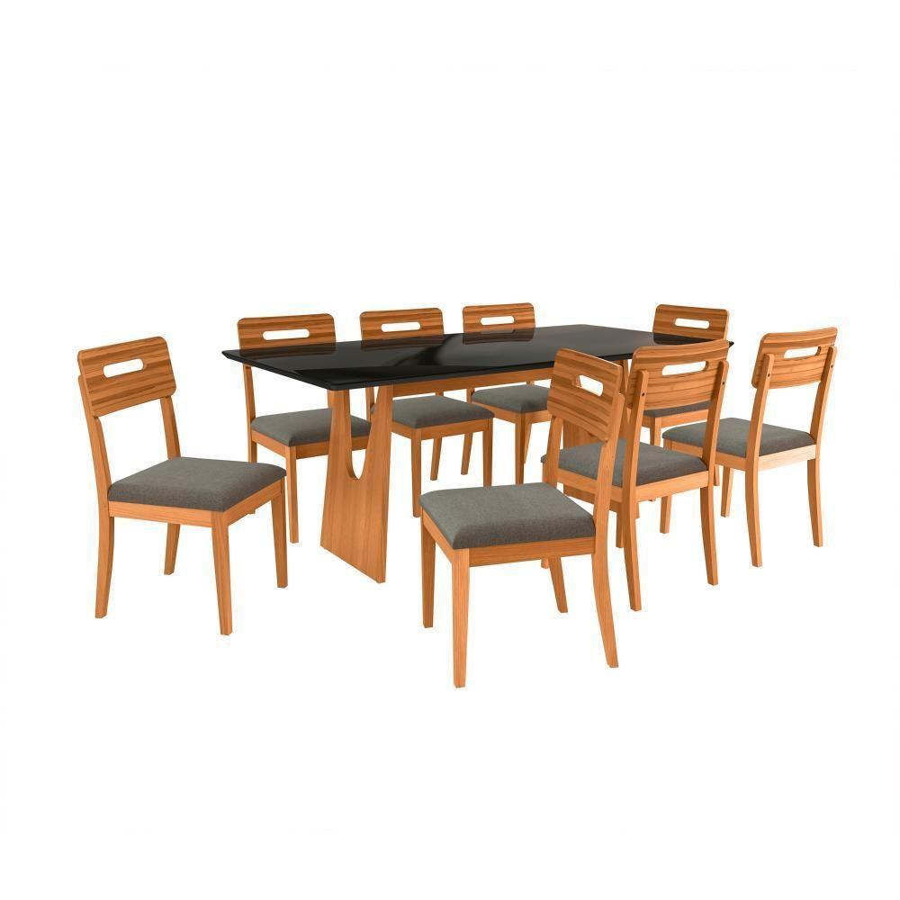 Conjunto Sala De Jantar Madeira Maciça 8 Cadeiras Kappesberg Preto Linho Chumbo - 2