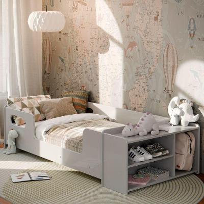 Cama Infantil Aconchego Com Grades E Sapateira Cinza