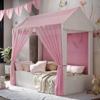 Cama Infantil Colina Casinha Com Voal Branco Rosa - 1