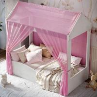 Cama Infantil Colina Casinha Com Voal Branco Rosa - 3