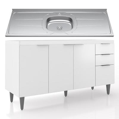 Balcão De Cozinha Com Pia Inox 150cm Pérola Z34 Branco - Mpozenato