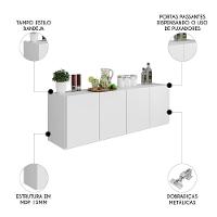 Balcão De Cozinha Suspenso 118cm 4 Portas Monna Branco Z34 - Mpozenato - 3