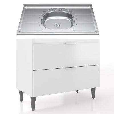 Balcão De Cozinha Com Pia Inox 100cm Pérola Z34 Branco - Mpozenato