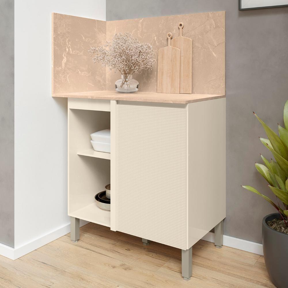 Balcão De Canto Reto Com Tampo E Painel 94cm Minsk Vanilla Z06 - Mpozenato - 2