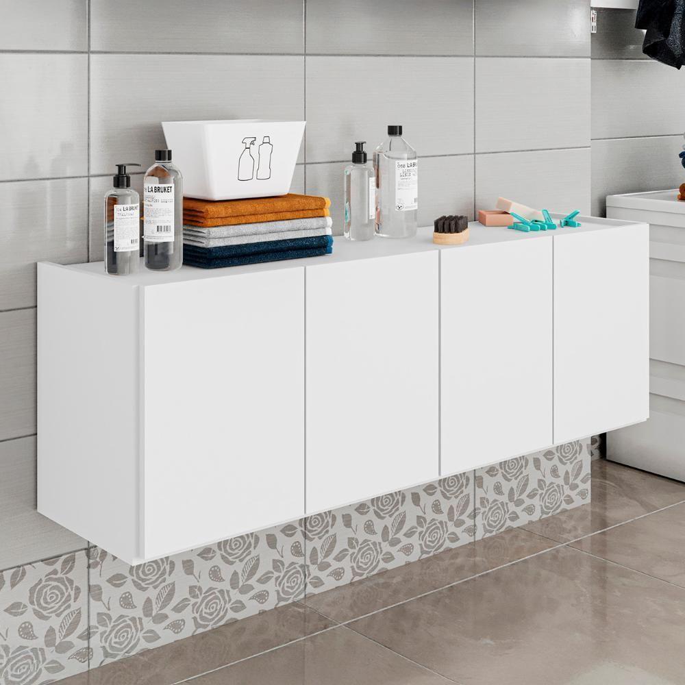 Balcão Suspenso Multiuso Lavanderia 118cm Monna Branco Z34 - Mpozenato - 2