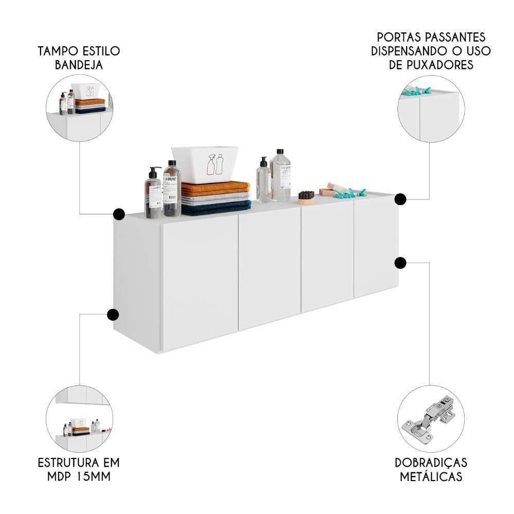 Balcão Suspenso Multiuso Lavanderia 118cm Monna Branco Z34 - Mpozenato - 3