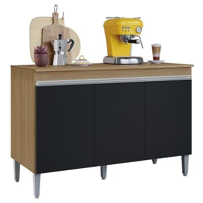 Balcão De Cozinha Com Tampo 120cm Manu Preto-amêndoa - Ajl Móveis