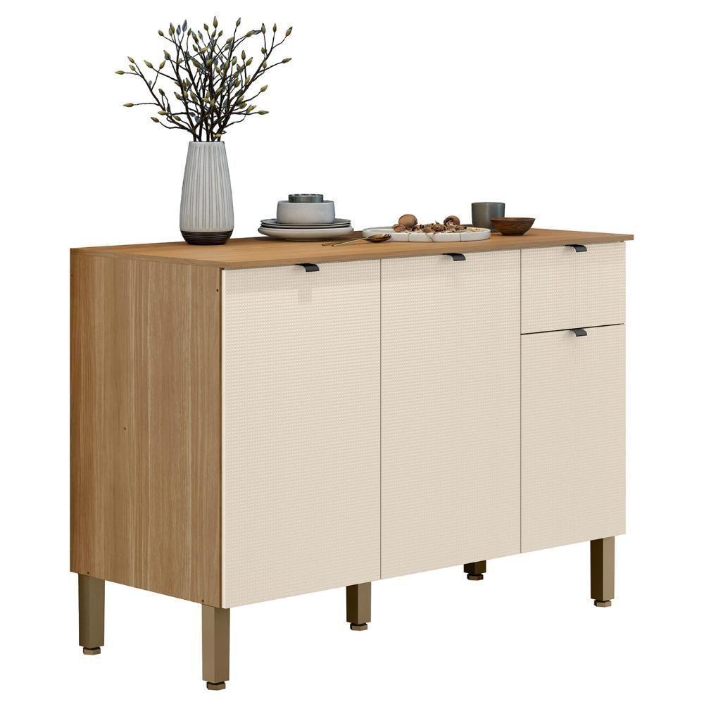 Balcão De Cozinha Com Tampo 120cm Laura Plus Soft-freijó Z06 - Mpozenato - 1