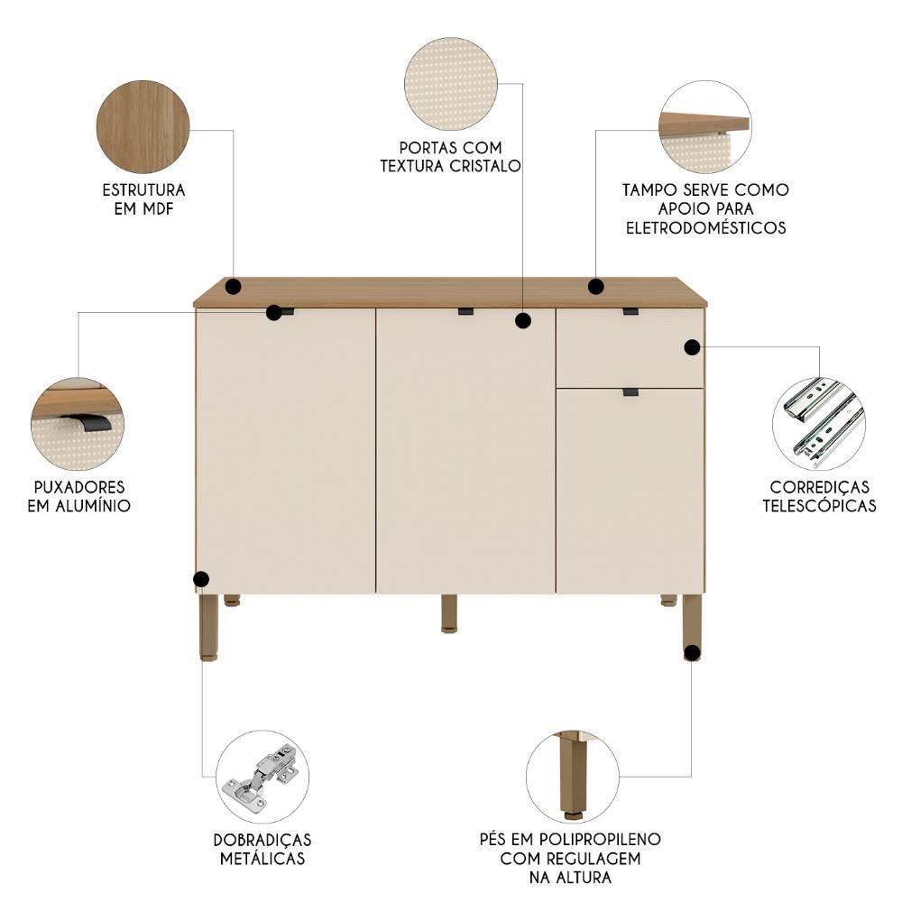 Balcão De Cozinha Com Tampo 120cm Laura Plus Soft-freijó Z06 - Mpozenato - 3