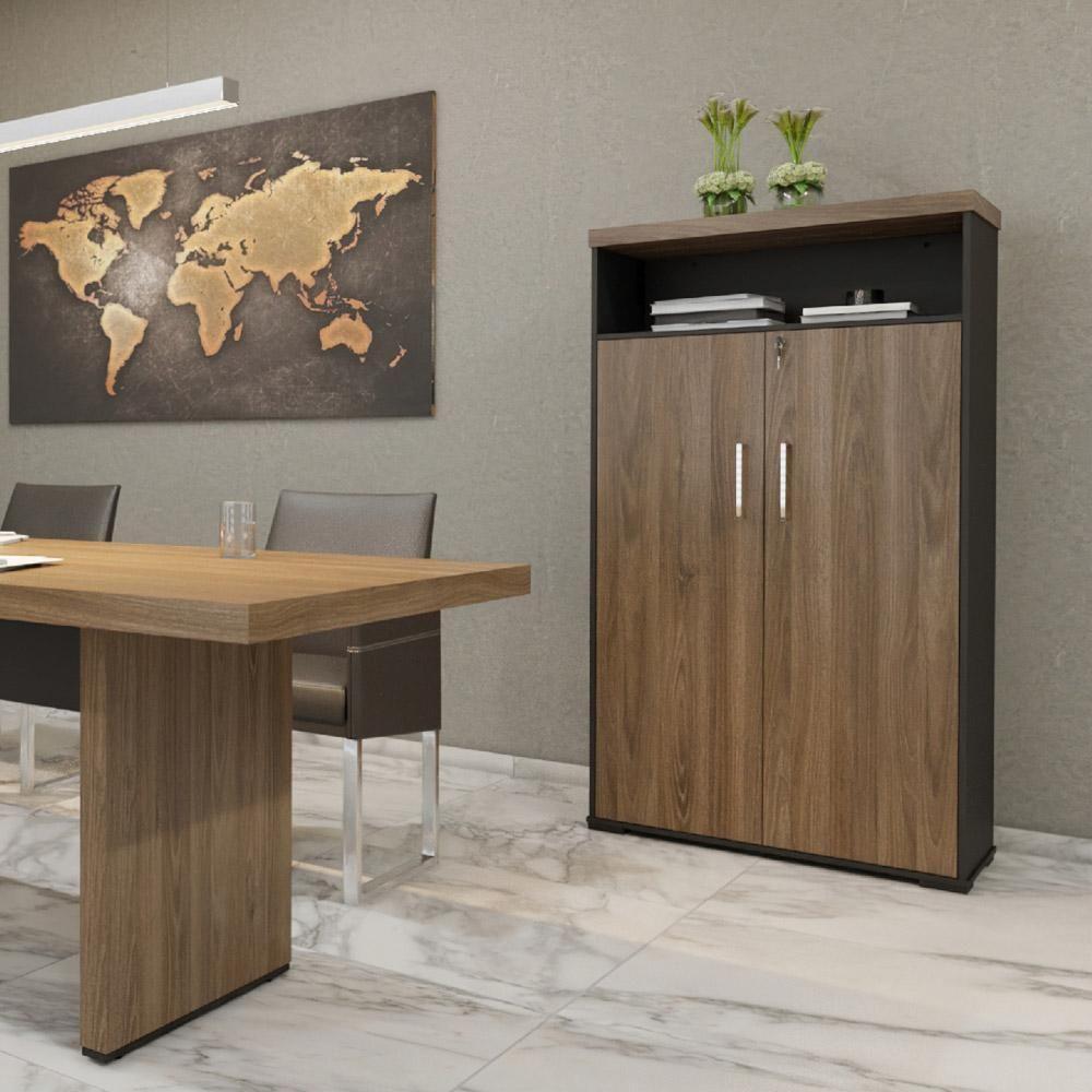 Armário Alto Para Escritório 89cm Tamburato A06 Marrom-preto - Mpozenato - 5