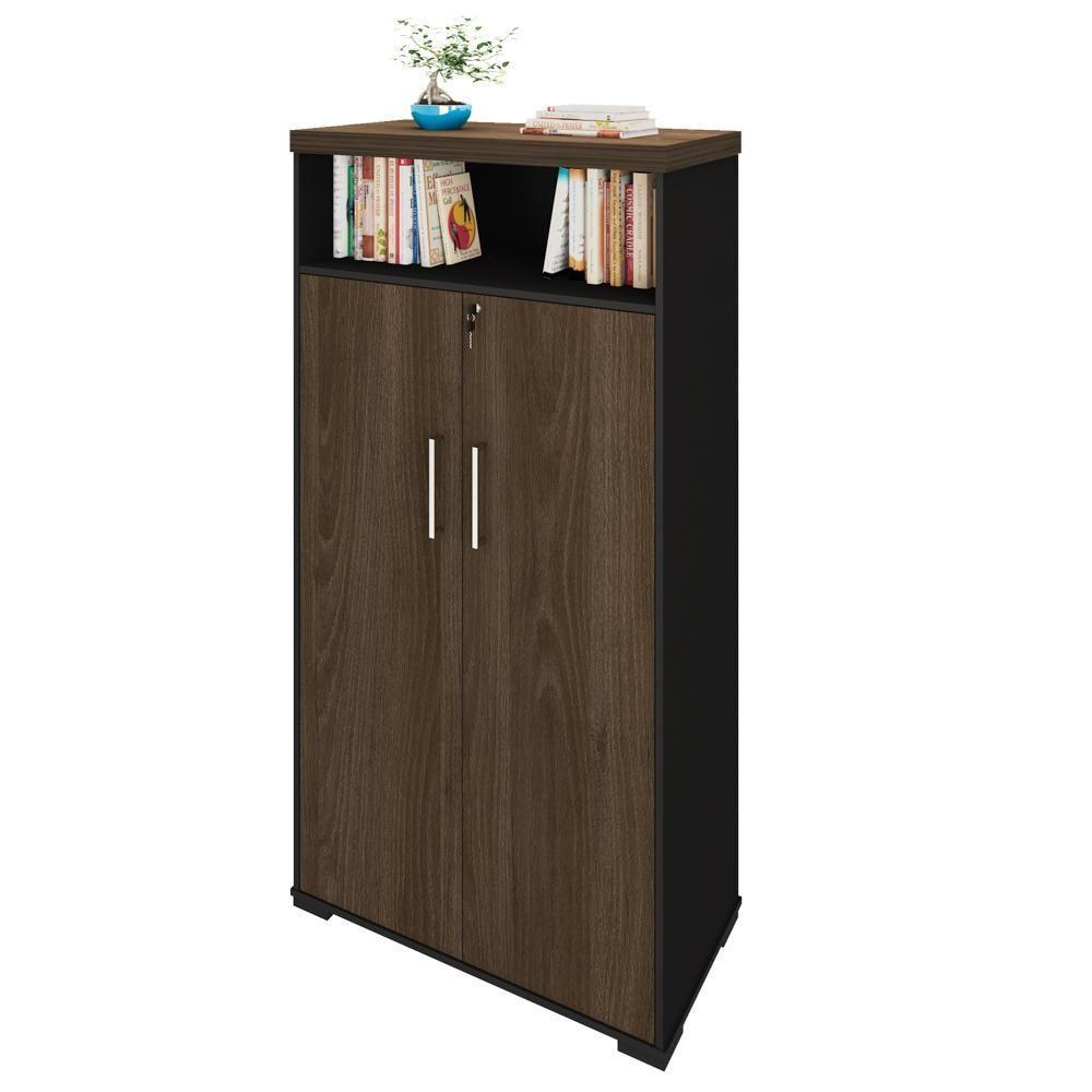 Armário Alto Para Escritório 89cm Tamburato A06 Marrom-preto - Mpozenato - 7