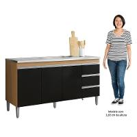 Balcão De Cozinha Com Pia Inox 150cm 3 Gavetas Andréia Amêndoa-preto - Ajl Móveis - 5