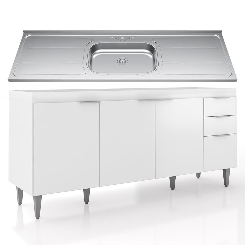 Balcão De Cozinha Com Pia Inox 180cm Pérola Z34 Branco - Mpozenato - 1