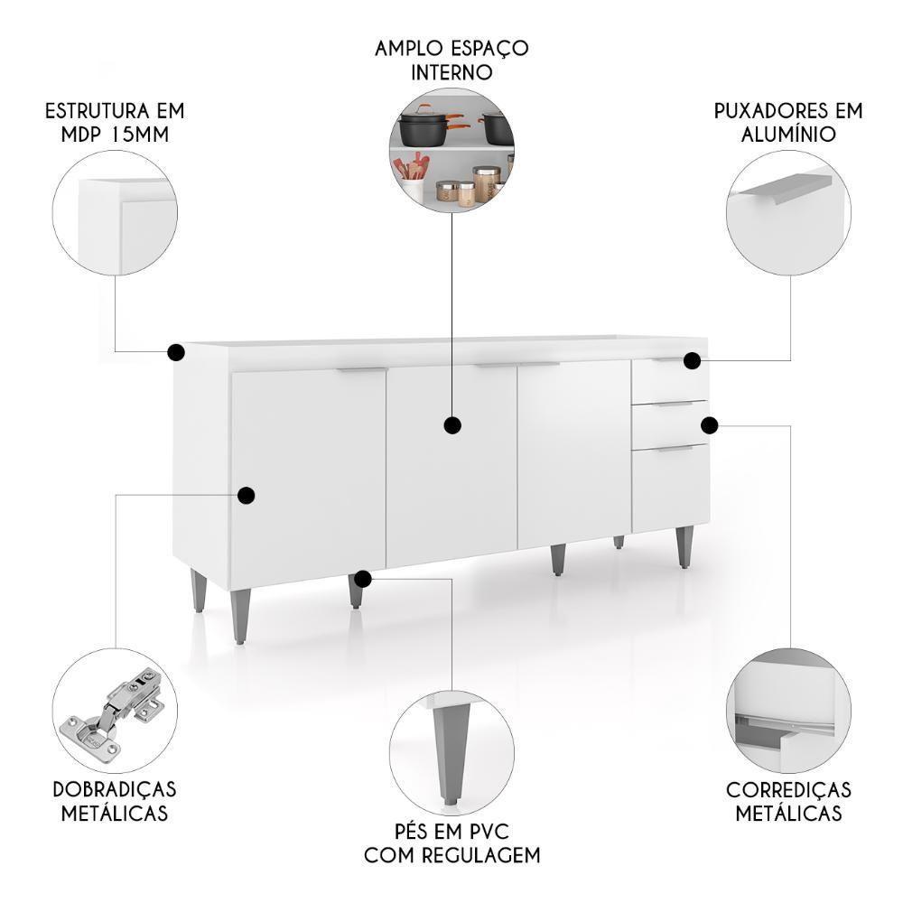 Balcão De Cozinha Com Pia Inox 180cm Pérola Z34 Branco - Mpozenato - 3