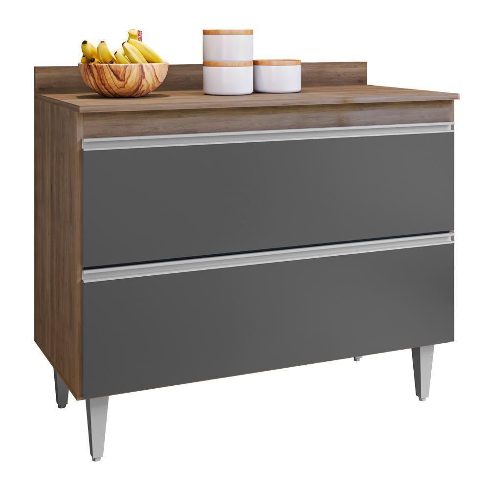 Balcão De Cozinha Com Tampo 100cm Julia Z34 Freijó-grafite - Mpozenato - 1