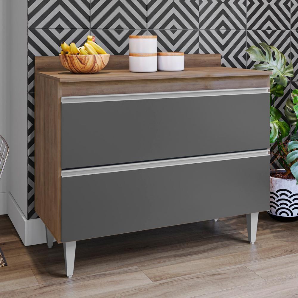 Balcão De Cozinha Com Tampo 100cm Julia Z34 Freijó-grafite - Mpozenato - 2