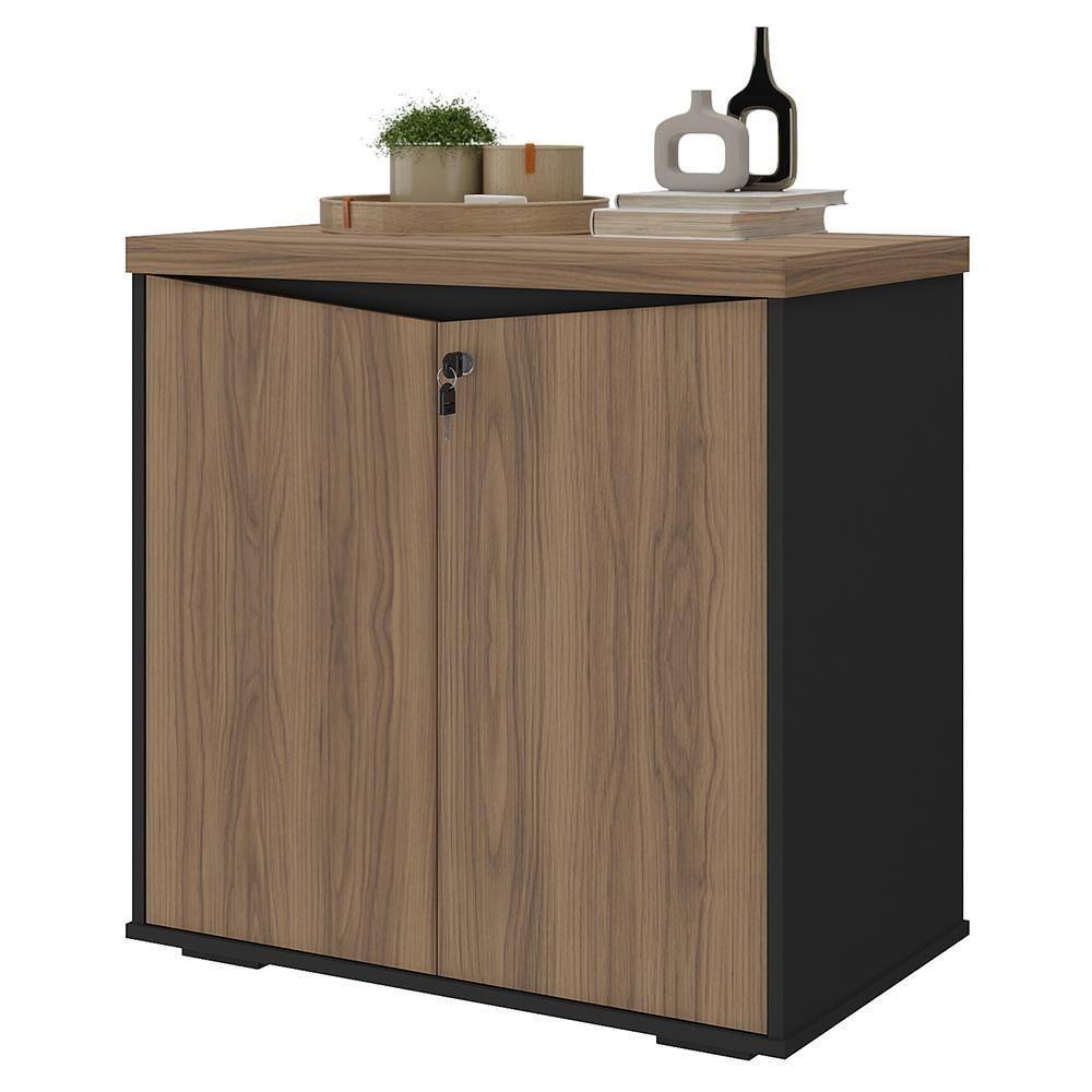 Balcão Para Escritório 74cm 2 Portas Rayly Nogal-preto A06 - Mpozenato - 1