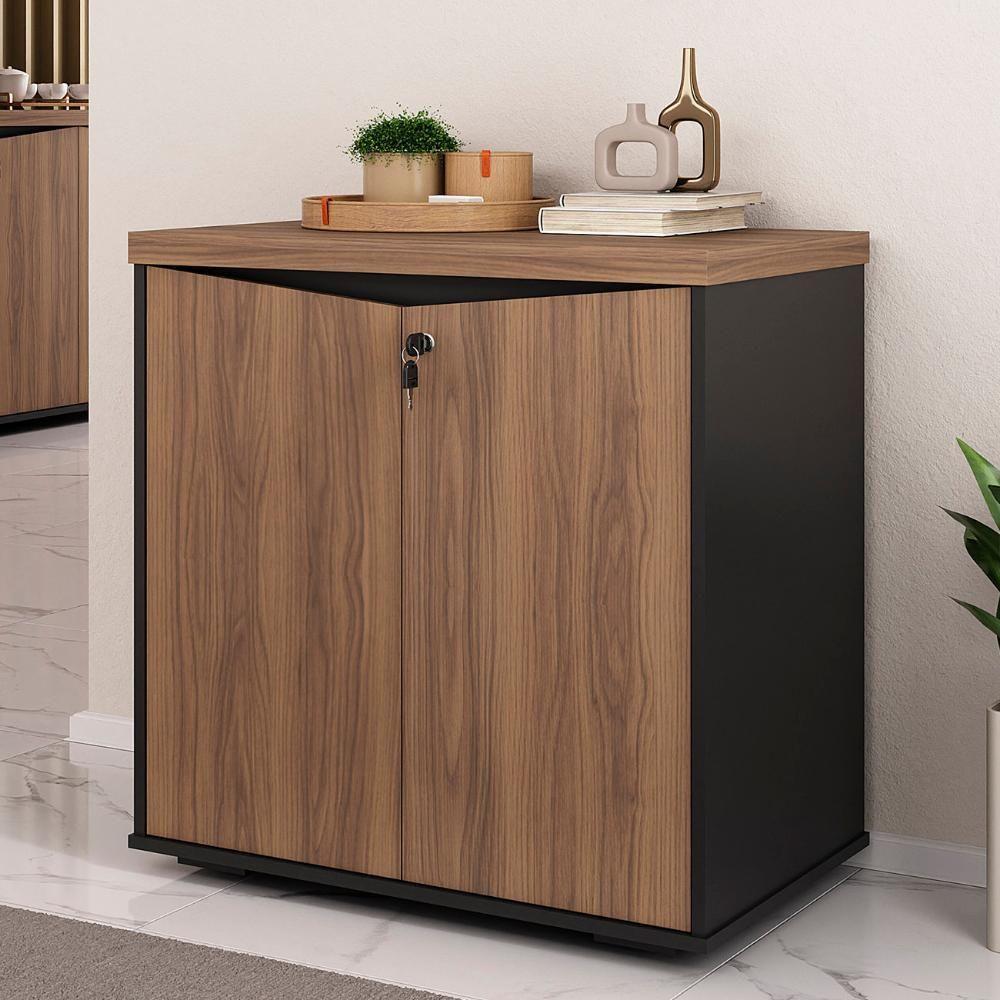 Balcão Para Escritório 74cm 2 Portas Rayly Nogal-preto A06 - Mpozenato - 2