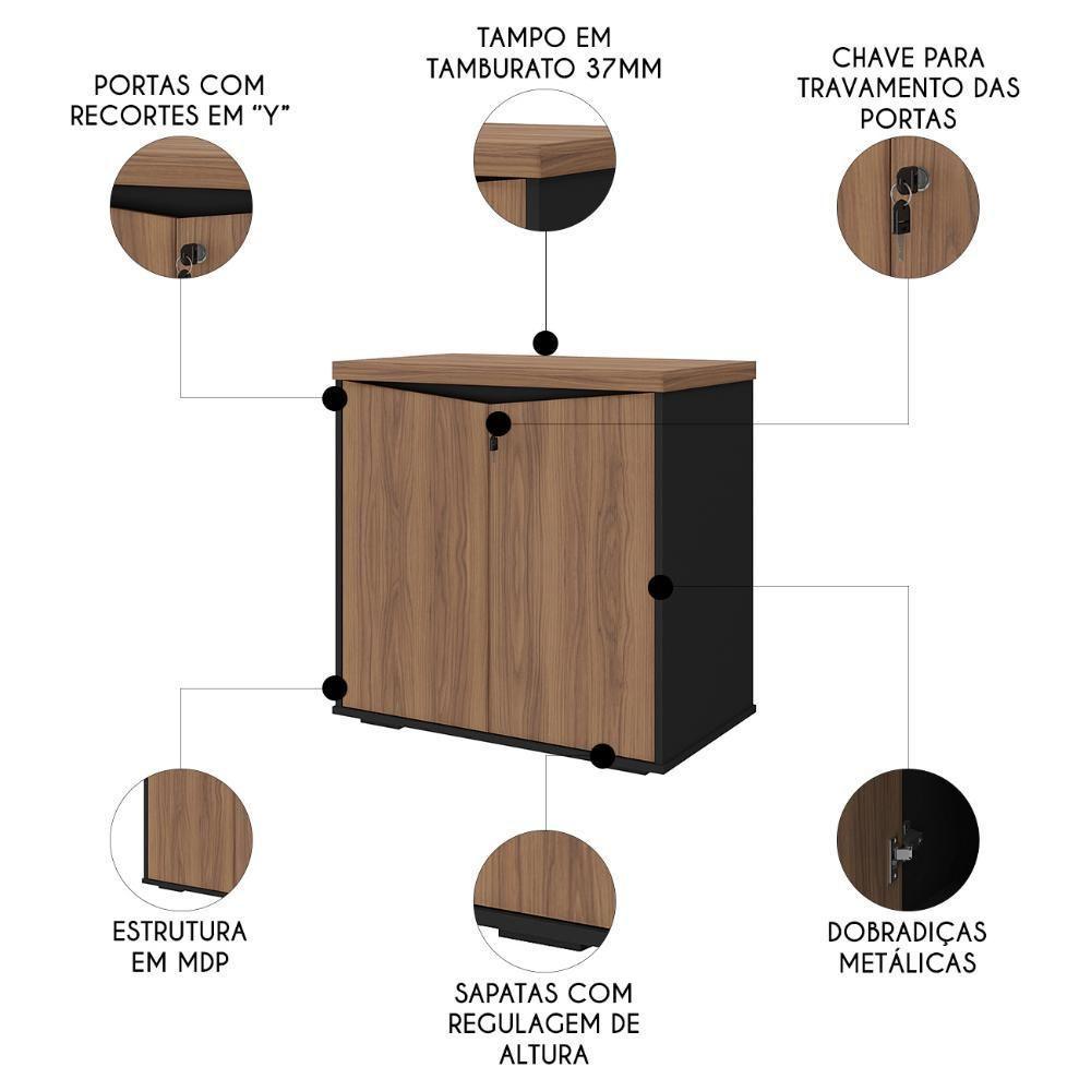 Balcão Para Escritório 74cm 2 Portas Rayly Nogal-preto A06 - Mpozenato - 3