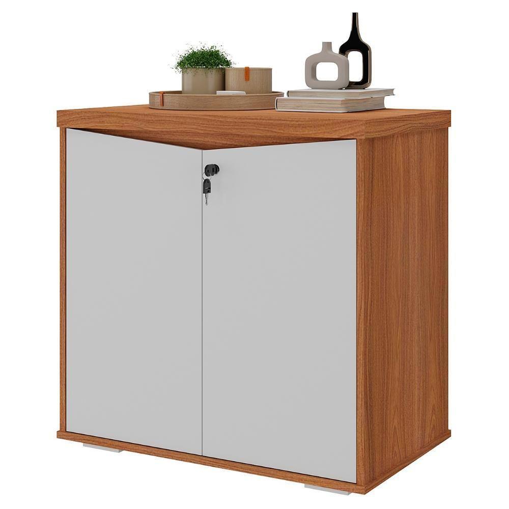 Balcão Para Escritório 74cm 2 Portas Rayly Freijó-branco A06 - Mpozenato - 1