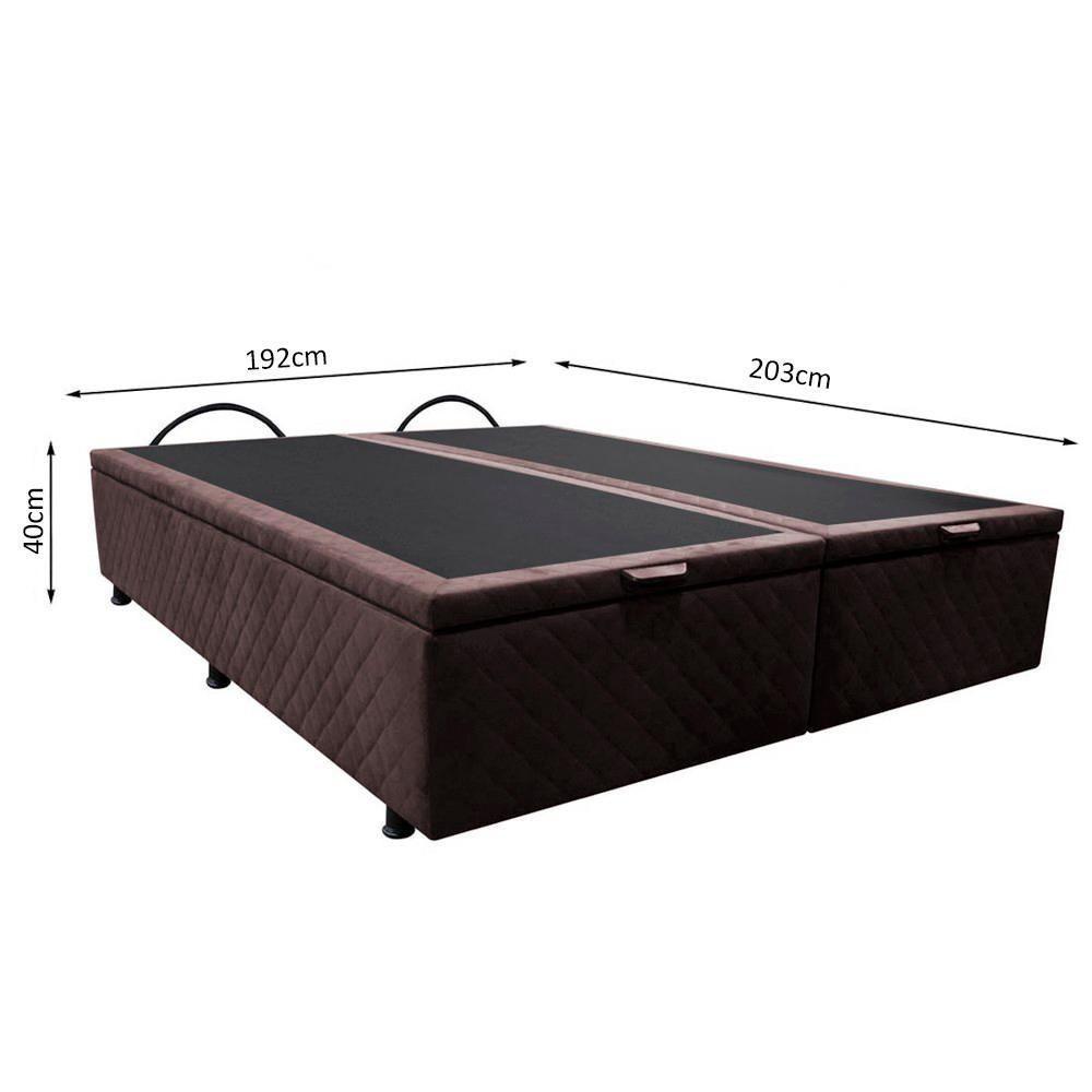Base Box Baú Para Cama Casal King 192x203cm Bipartido Liz S05 Suede Bordado Marrom - Mpozenato - 4