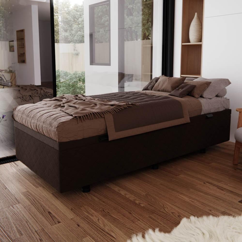 Base Box Baú Para Cama Solteiro 88x188cm Liz S05 Suede Bordado Marrom - Mpozenato - 2