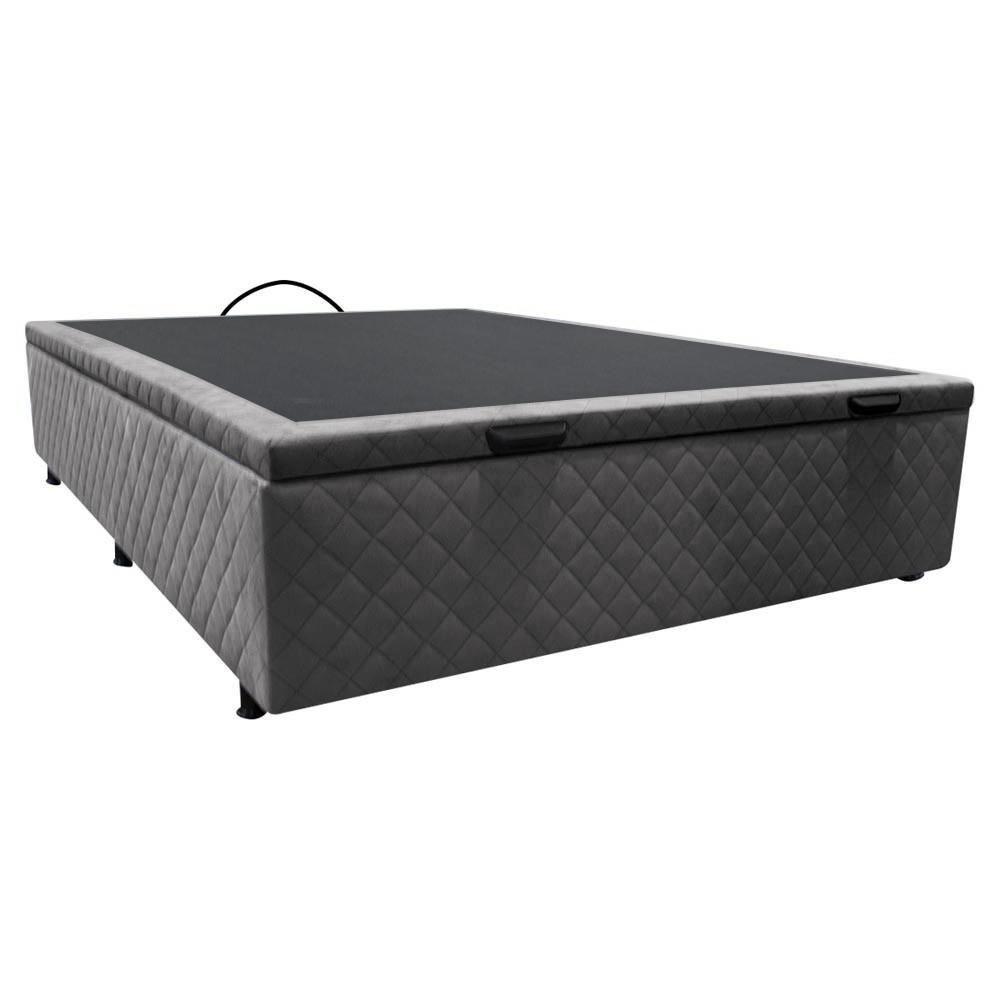 Base Box Baú Para Cama Casal 138x188cm Liz S05 Suede Bordado Cinza - Mpozenato - 1